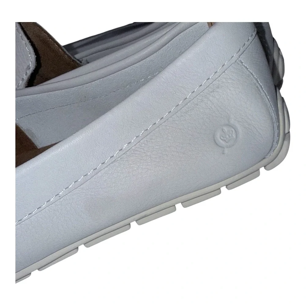 Born Mens Size 10 Medium Width White Leather Allan Slip On‎ Driving Loafer